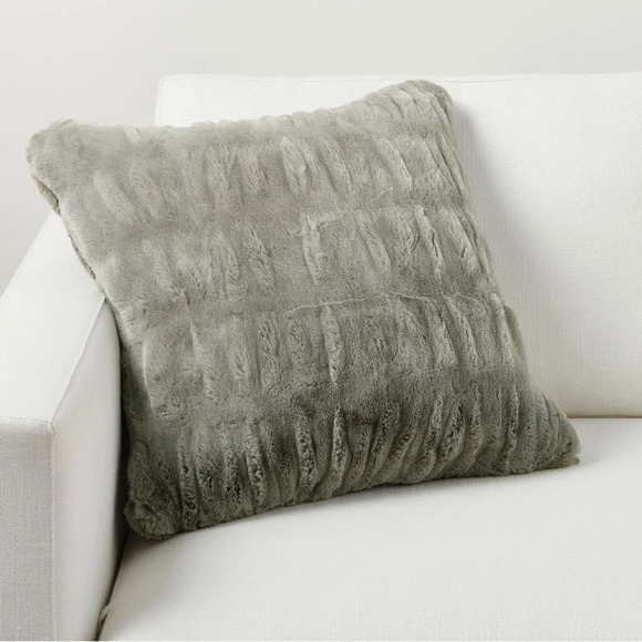 Pottery Barn Faux Fur Ruched Down Filled Pillow & Cover Gray 26x26 - Picture 1 of 9